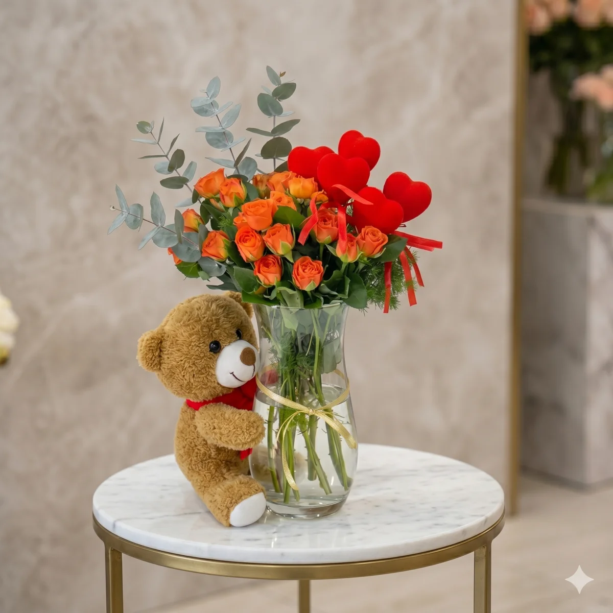 Turuncu Çardak Güller Peluş Ayıcık